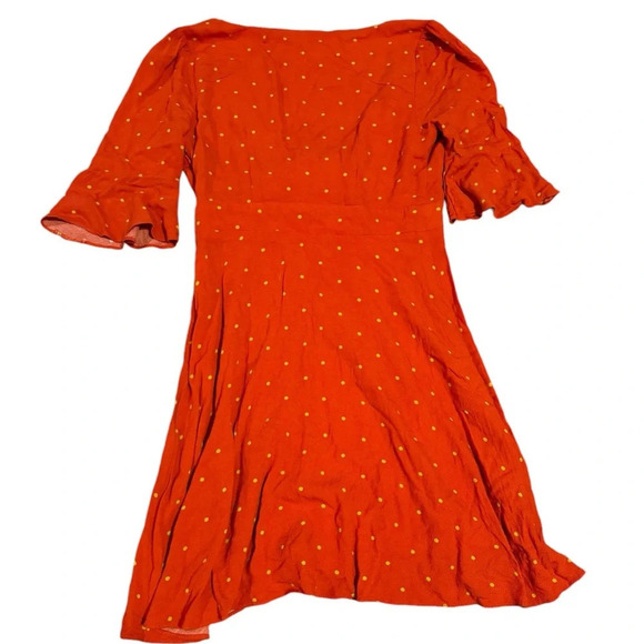 🍊 FREE PEOPLE Orange Polka Dot Tie-Front Mini Dress Sz 0 🍊 - Picture 3 of 4